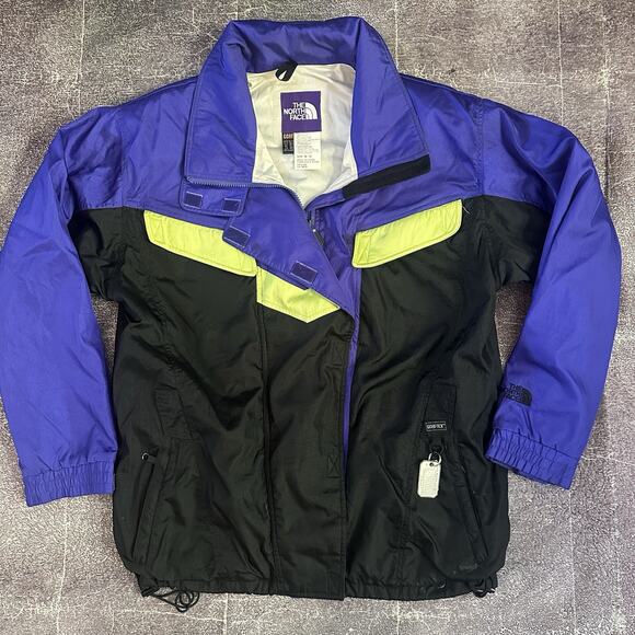 Womens Vintage 90s The North Face Gore Tex Purple Neon Black Bomber Jacket Sz 12 - Picture 1 of 4
